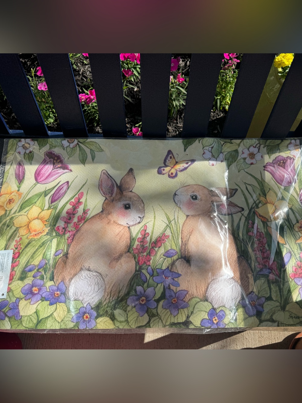 NWT Garden Bunny Floral Door Mat